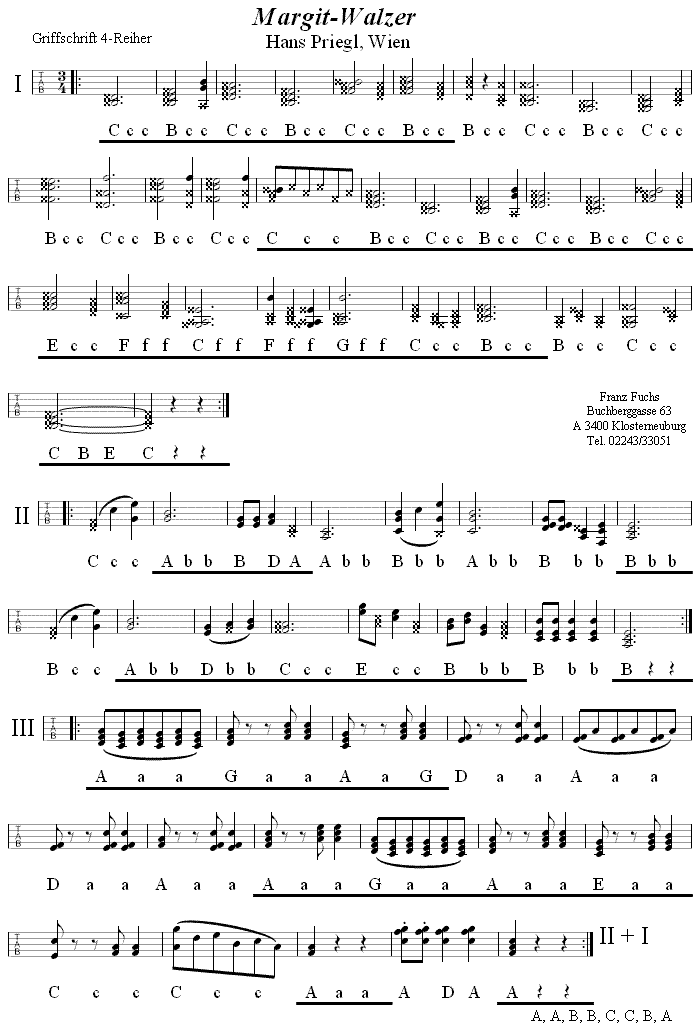 Margitwalzer von Hans Priegl in Griffschrift f�r vierreihige Steirische Harmonika. 
Bitte klicken, um die Melodie zu h�ren.