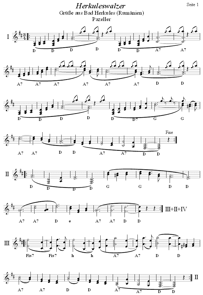 Herkuleswalzer von Pazeller - Seite 1 - zweistimmige Noten. 
Bitte klicken, um die Melodie zu h�ren.