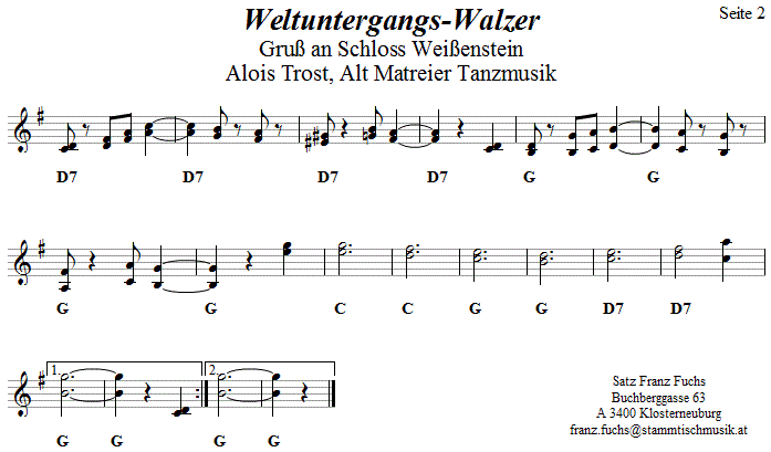Weltuntergang, Gru� an Schloss Wei�enstein, Seite 2 in zweistimmigen Noten. 
Bitte klicken, um die Melodie zu h�ren.