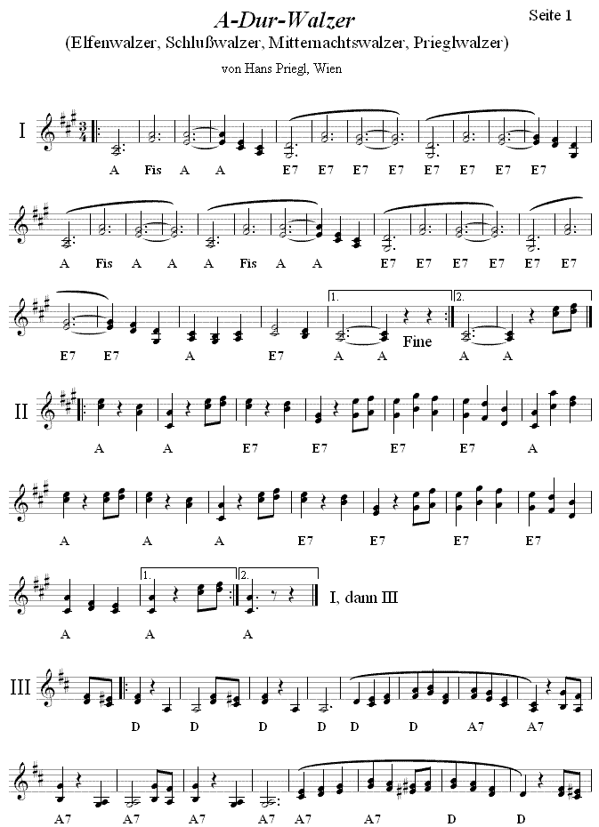 A-Dur-Walzer von Hans Priegl in zweistimmigen Noten. 
Bitte klicken, um die Melodie zu h�ren.