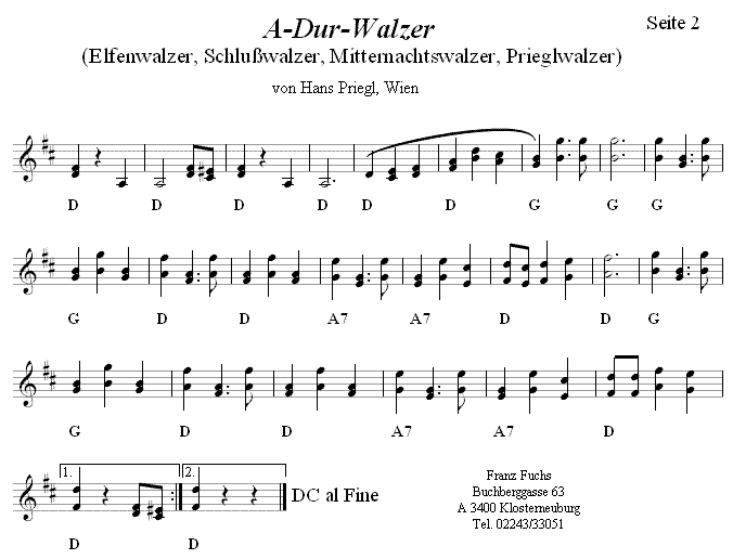 A-Dur-Walzer von Hans Priegl 2 in zweistimmigen Noten. 
Bitte klicken, um die Melodie zu h�ren.