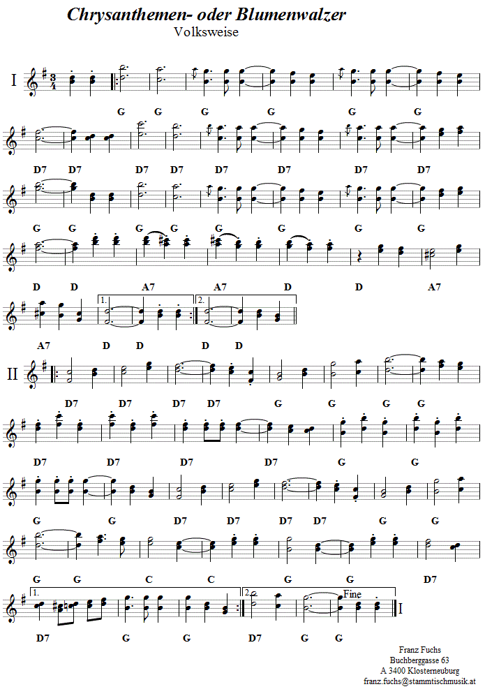 Chrysanthemenwalzer in zweistimmigen Noten. 
Bitte klicken, um die Melodie zu h�ren.