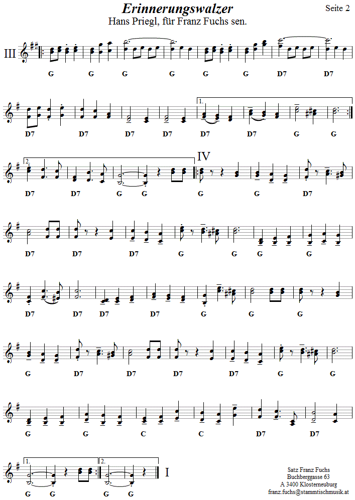Einnerungswalzer von Hans Priegl aus Wien, Seite 2, in zweistimmigen Noten. Klicken Sie auf die Noten, hren sie die Melodie.