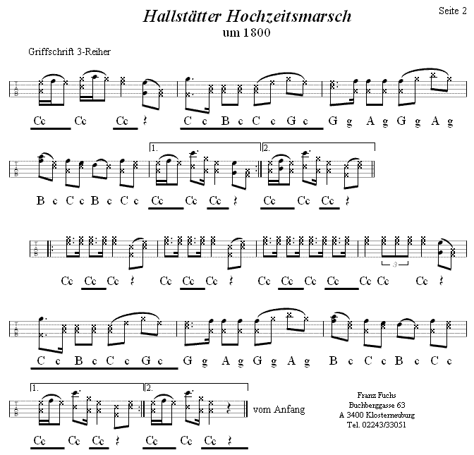 Hallst�tter Hochzeitsmarsch 2 in Griffschrift f�r Steirische Harmonika. 
Bitte klicken, um die Melodie zu h�ren.