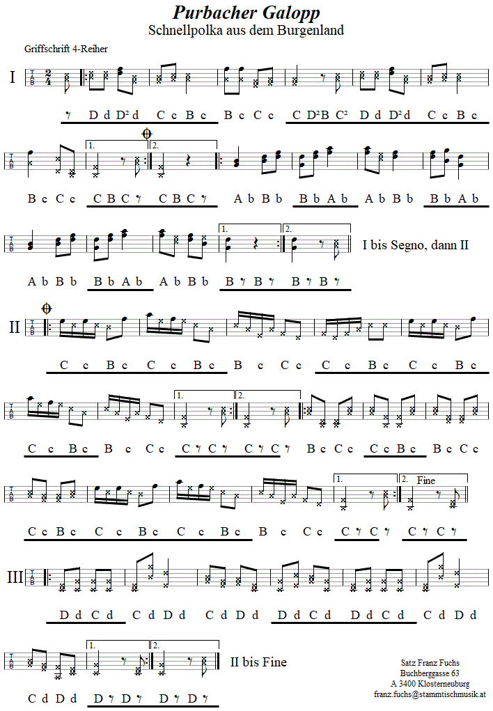 Purbacher Galopp, in Griffschrift fr Steirische Harmonika. 
Bitte klicken, um die Melodie zu hren.
