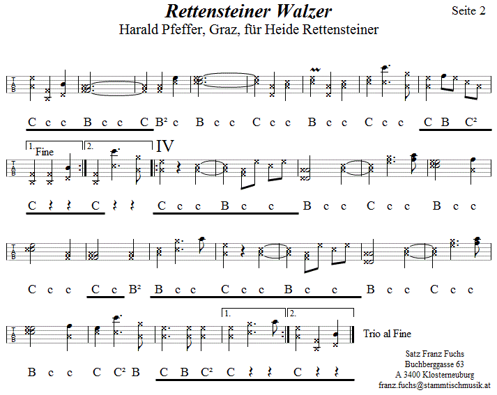 Rettensteiner Walzer, Seite 2, in Griffschrift fr Steirische Harmonika. 
Bitte klicken, um die Melodie zu hren.