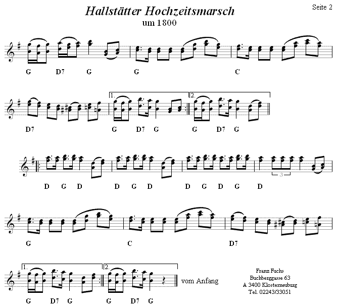 Hallst�tter Hochzeitsmarsch 2 in zweistimmigen Noten. 
Bitte klicken, um die Melodie zu h�ren.