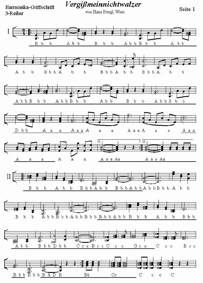 Vergissmeinnichtwalzer von Hans Priegl in Griffschrift f�r steirische Harmonika - 1