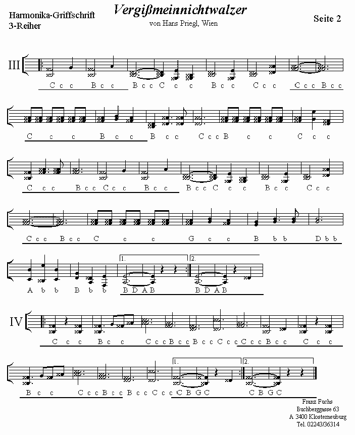 Vergissmeinnichtwalzer von Hans Priegl in Griffschrift f�r steirische Harmonika - 2