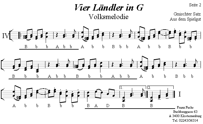 "Vier L�ndler in G" 2 in Griffschrift f�r steirische Harmonika. 
Bitte klicken, um die Melodie zu h�ren.