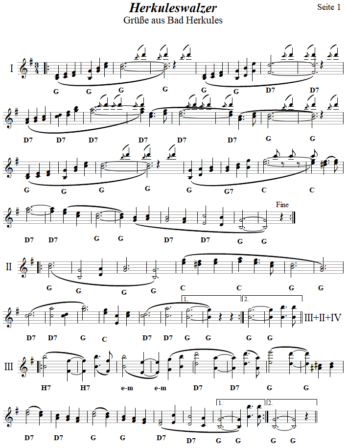 Herkuleswalzer von Pazeller - Seite 1 - zweistimmige Noten. 
Bitte klicken, um die Melodie zu hren.