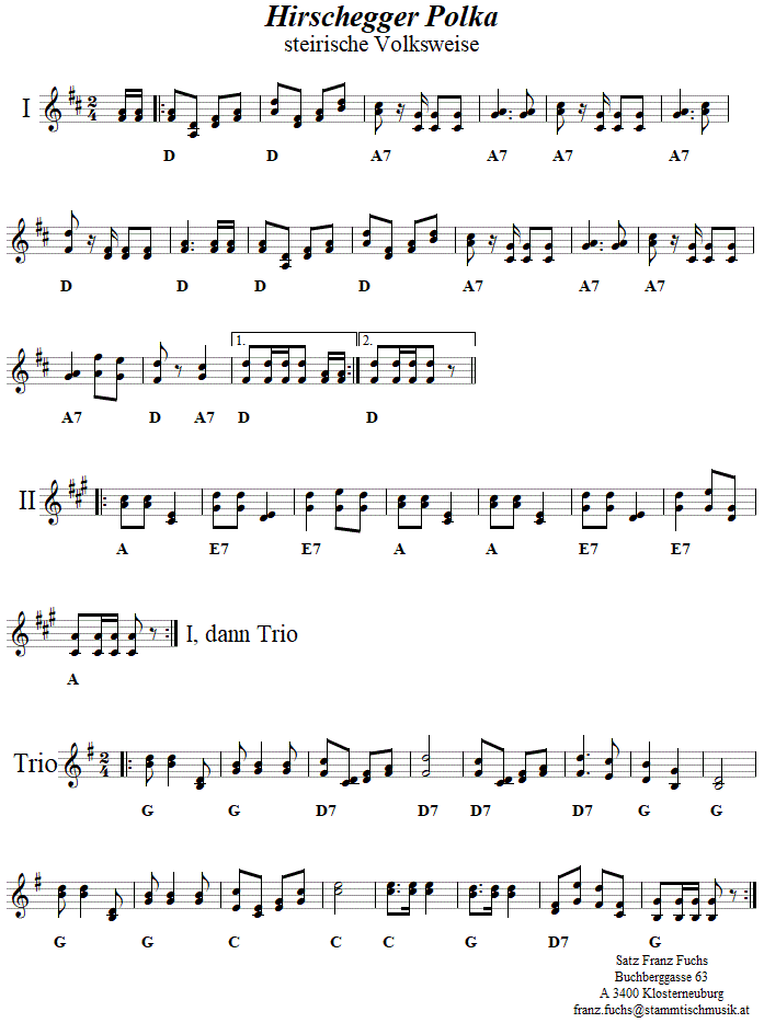 Hirschegger Polka in zweistimmigen Noten. 
Bitte klicken, um die Melodie zu hren.
