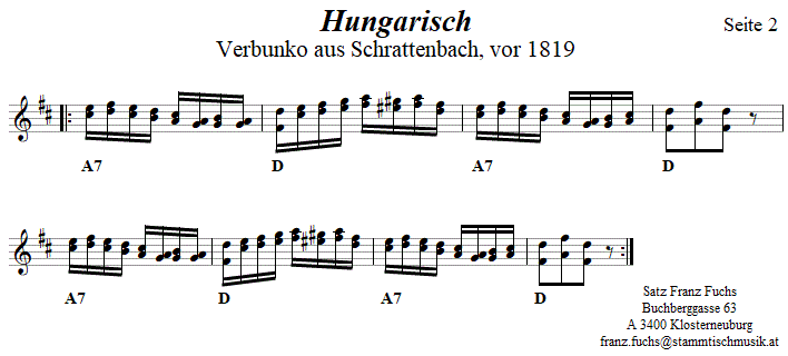 Hungarisch in zweistimmigen Noten, Seite 2. 
Bitte klicken, um die Melodie zu hren.