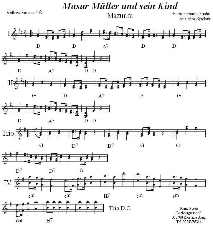 Mazurka M�ller und sein Kind in zweistimmigen Noten. 
Bitte klicken, um die Melodie zu h�ren.