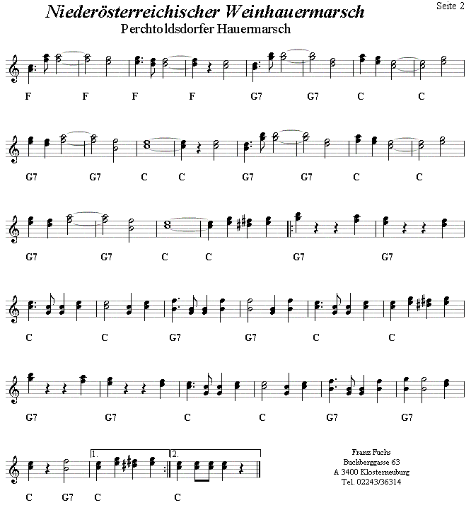 Nieder�sterreichischer Weinhauermarsch 2 in zweistimmigen Noten. 
Bitte klicken, um die Melodie zu h�ren.