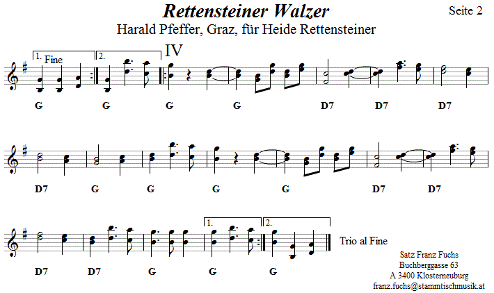 Rettensteiner Walzer, Seite 2, in zweistimmigen Noten. 
Bitte klicken, um die Melodie zu hren.