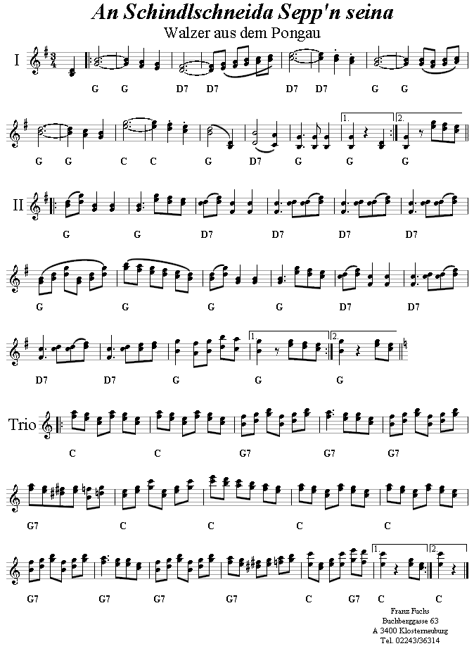 "An Schindlschneider Seppn seiner" in zweistimmigen Noten. 
Bitte klicken, um die Melodie zu h�ren.