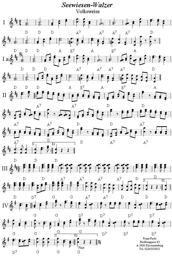 Seewiesenwalzer in zweistimmigen Noten. 
Bitte klicken, um die Melodie zu h�ren.