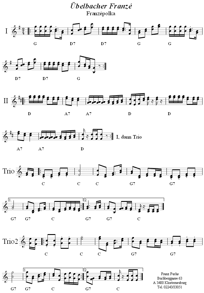 �belbacher Franze in zweistimmigen Noten. 
Bitte klicken, um die Melodie zu h�ren.