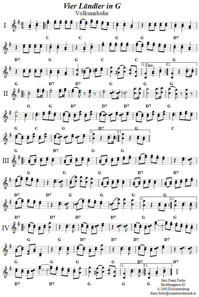 "Vier Lndler in G", in zweistimmigen Noten. 
Bitte klicken, um die Melodie zu hren.
