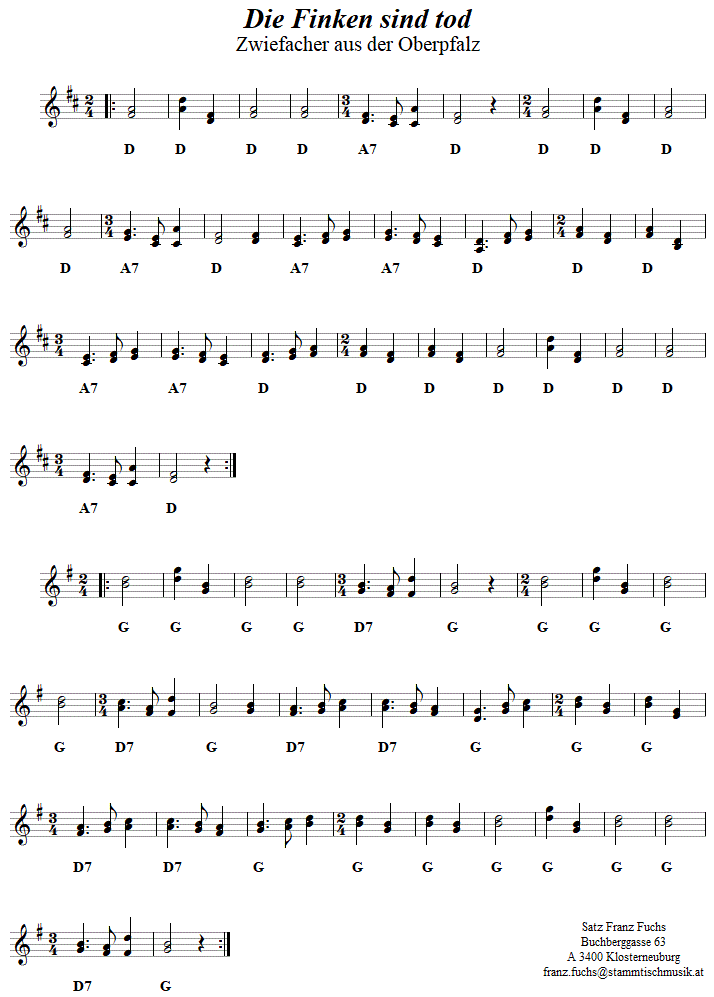 Die Finken sind tod, Zwiefacher in zweistimmigen Noten. 
Bitte klicken, um die Melodie zu hren.