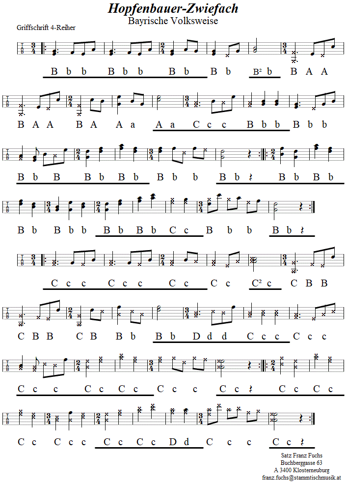 Hopfenbauer-Zwiefacher in Griffschrift fr Steirische Harmonika. 
Bitte klicken, um die Melodie zu hren.