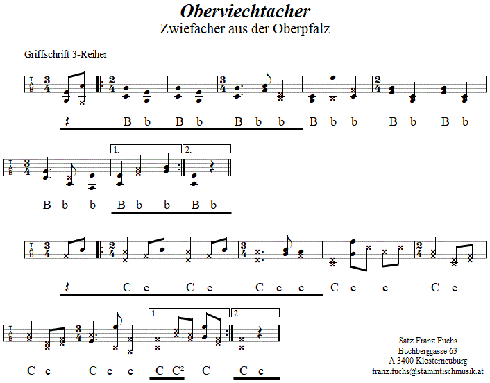 Oberviechtacher (Namenlos aus Oberviechtach), Zwiefacher in Griffschrift fr Steirische Harmonika. 
Bitte klicken, um die Melodie zu hren.