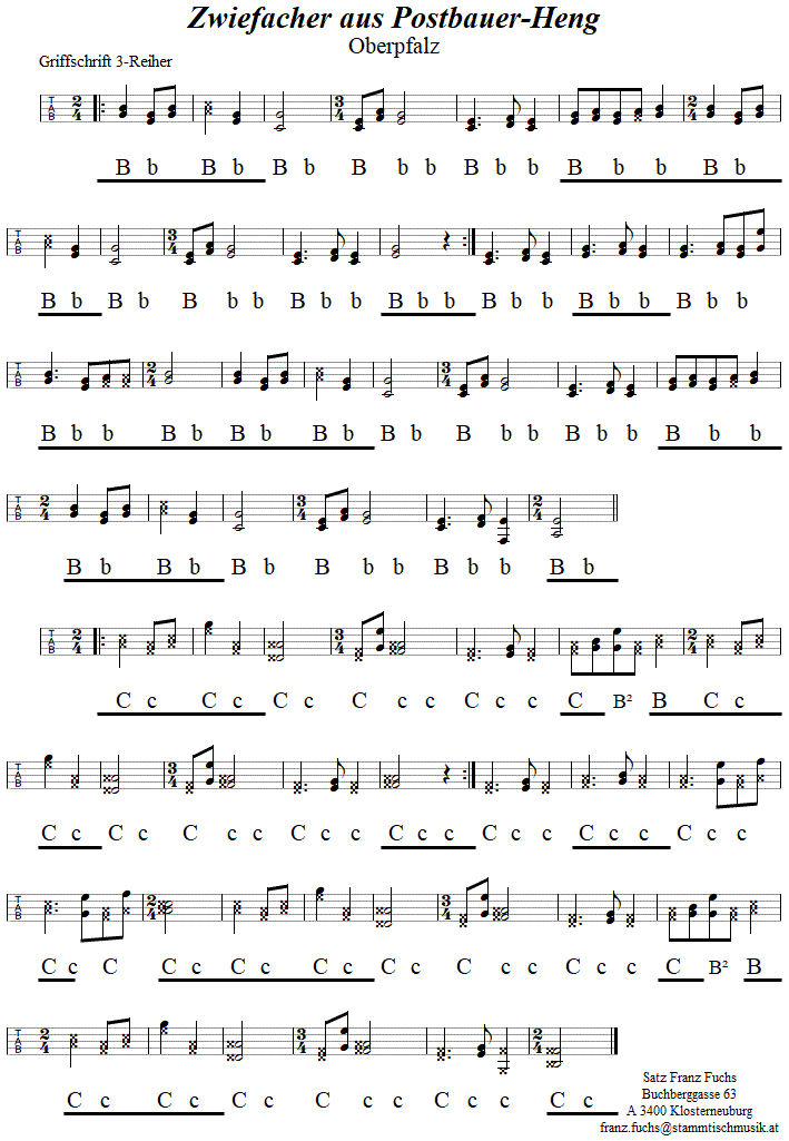 Zwiefacher aus Postbauer-Heng in Griffschrift fr Steirische Harmonika. 
Bitte klicken, um die Melodie zu hren.