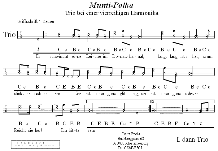 Muntipolka, Trio in Griffschrift für Vierreihige Harmonika. 
Bitte klicken, um die Melodie zu hören.