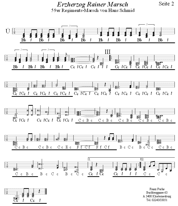 Erzherzog Rainer Marsch von Hans Schmid - Seite 2 - Griffschrift für Vierreihige Steirische Harmonika