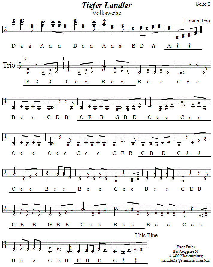 Tiefer Landler Seite 2 in Griffschrift fr Steirische Harmonika. 
Bitte klicken, um die Melodie zu hren.