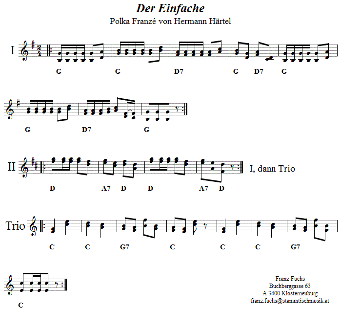 Der Einfache von Hermann Härtel in zweistimmigen Noten. 
Bitte klicken, um die Melodie zu hören.