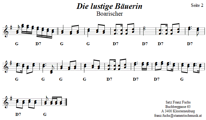 Die lustige Buerin, Seite 2 in zweistimmigen Noten.  
Bitte klicken, um die Melodie zu hren.