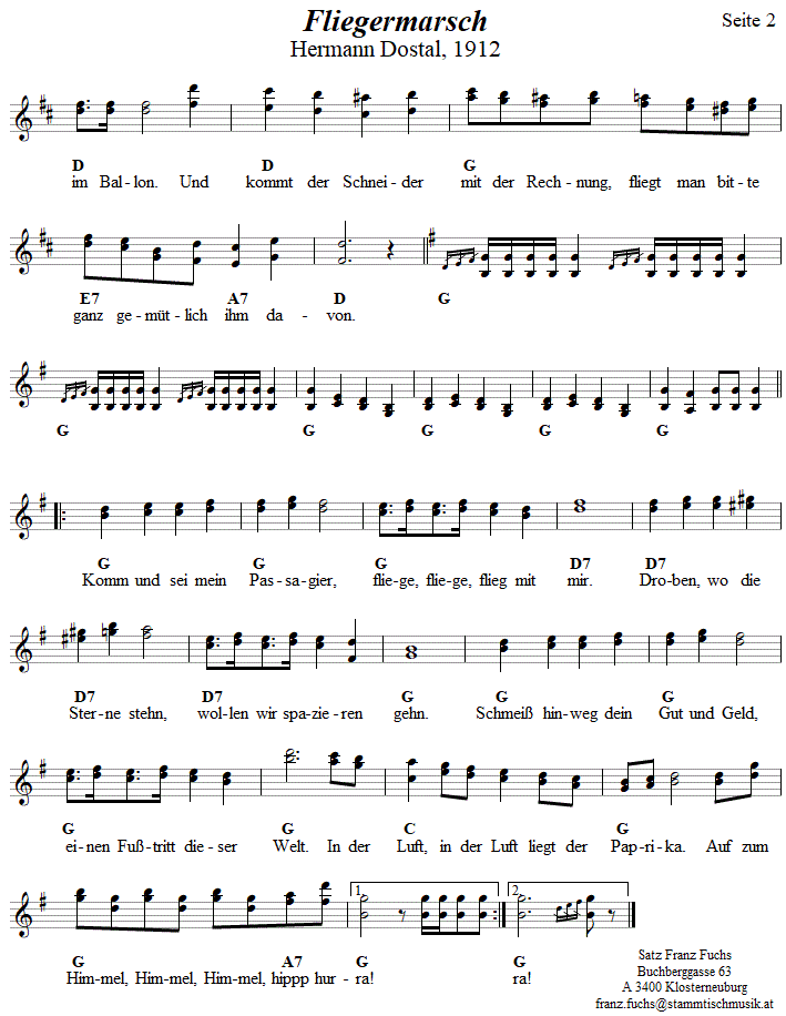 Fliegermarsch von Hermann Dostal, Seite 2 in zweistimmigen Noten. 
Bitte klicken, um die Melodie zu hren.