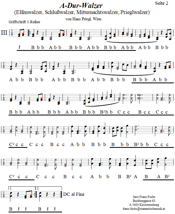 A-Dur-Walzer von Hans Priegl 2 in Griffschrift fr Steirische Harmonika. 
Bitte klicken, um die Melodie zu hren.