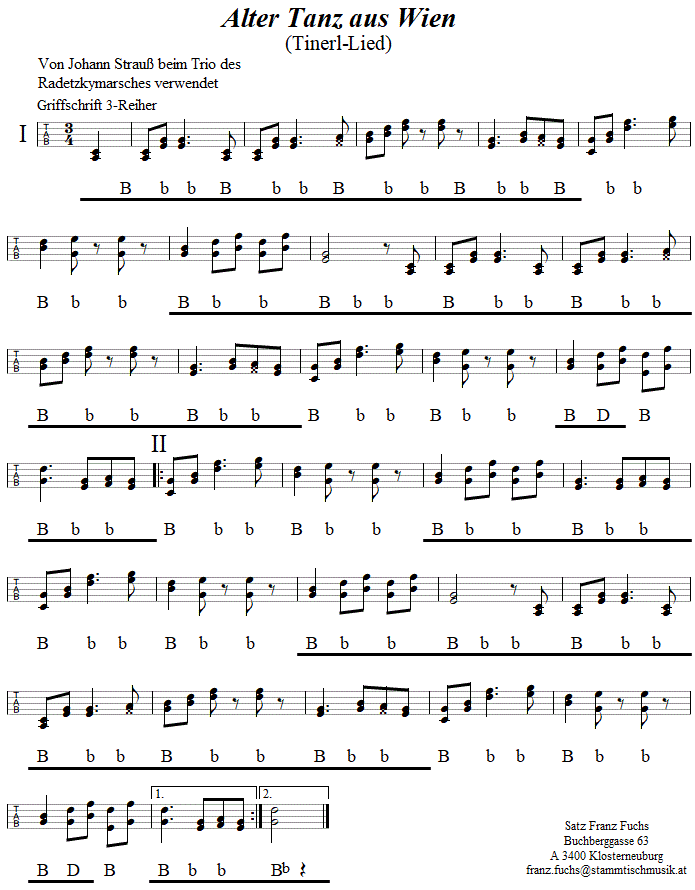 Alter Tanz aus Wien in Griffschrift fr steirische Harmonika. 
Bitte klicken, um die Melodie zu hren.