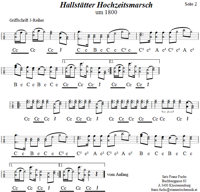 Hallsttter Hochzeitsmarsch 2 in Griffschrift fr Steirische Harmonika. 
Bitte klicken, um die Melodie zu hren.