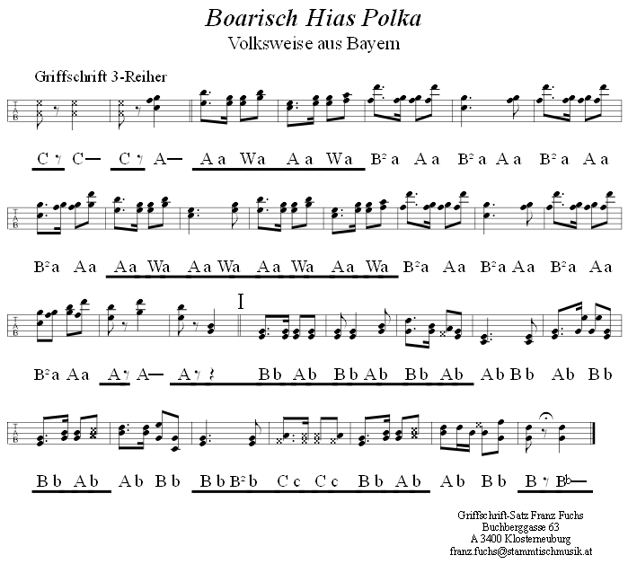 Boarisch Hias Polka, Seite 2, in Griffschrift fr Steirische Harmonika