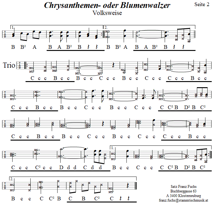 Chrysanthemenwalzer 2 in Griffschrift für steirische Harmonika. 
Bitte klicken, um die Melodie zu hören.