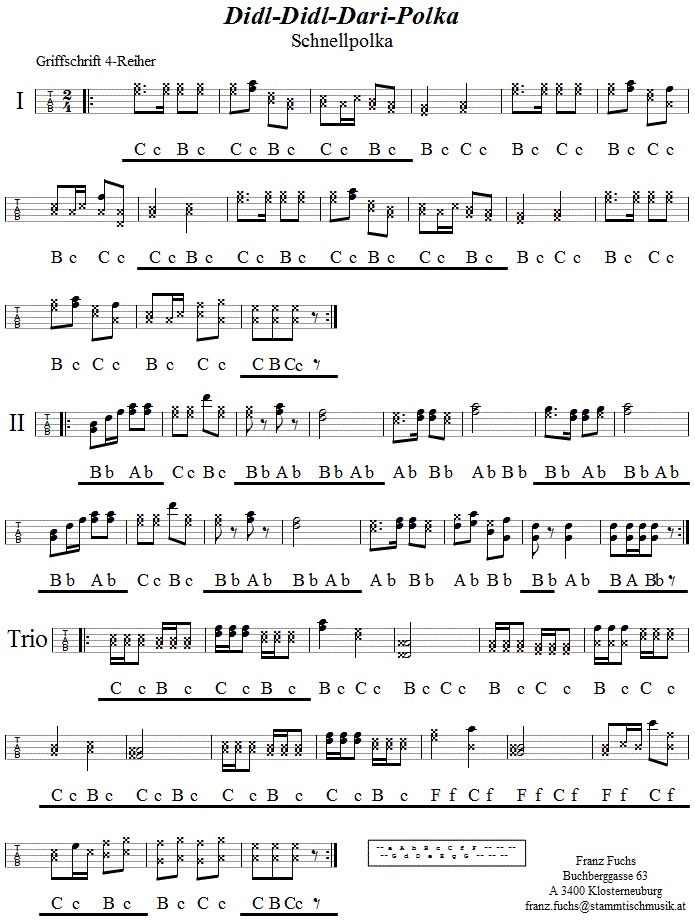 Didl-Didl-Dari-Polka in Griffschrift für Vierreihige Steirische Harmonika. 
Bitte klicken, um die Melodie zu hören.