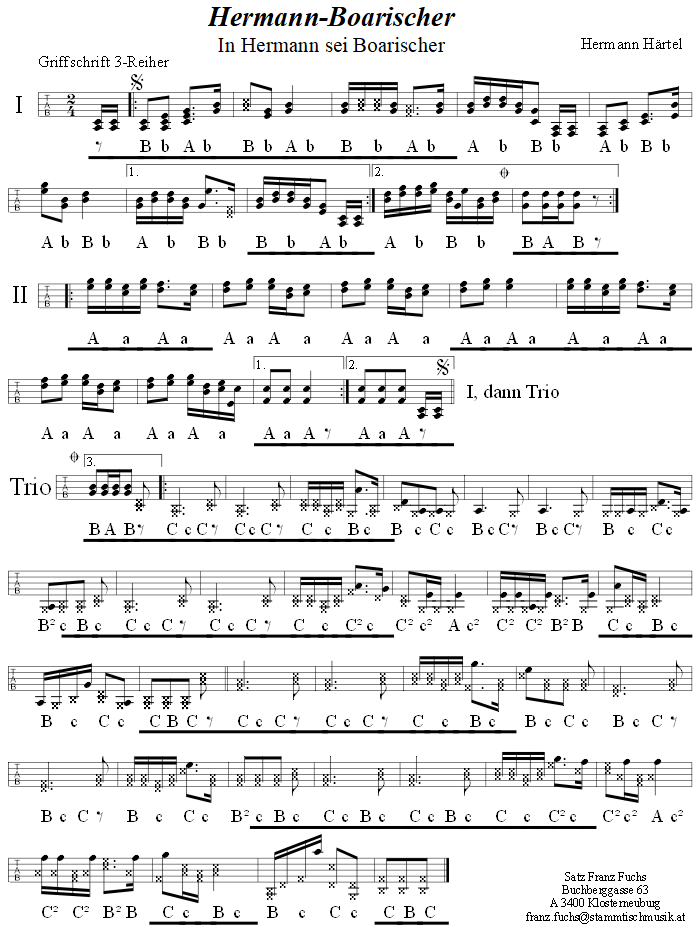 Hermannboarischer von Hermann Hrtel in Griffschrift fr Steirische Harmonika. 
Bitte klicken, um die Melodie zu hren.