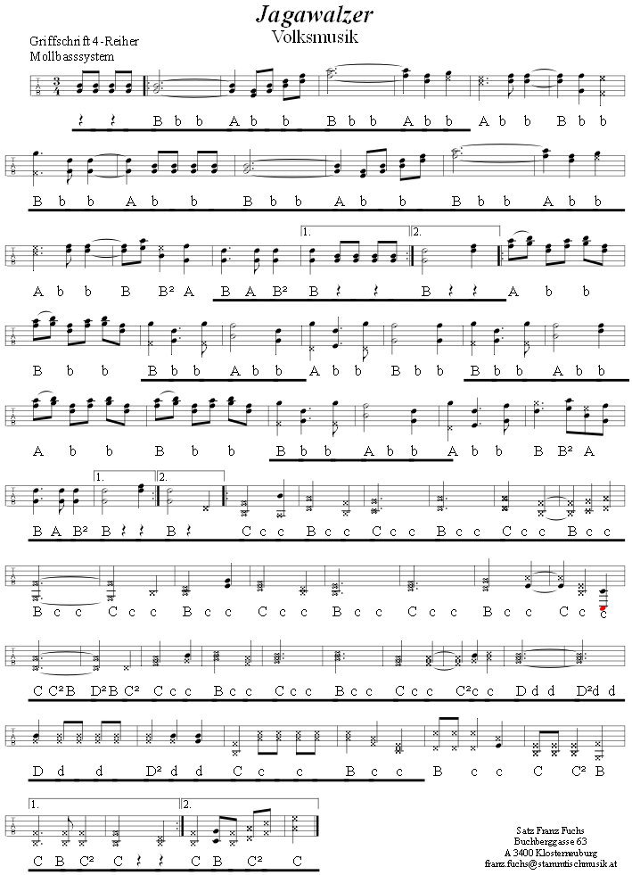 Jagawalzer in Griffschrift fr Steirische Harmonika. 
Bitte klicken, um die Melodie zu hren.