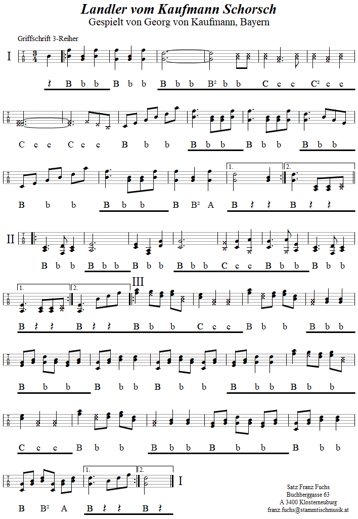 Landler vom Kaufmann Schorsch, in Griffschrift fr Steirische Harmonika. 
Bitte klicken, um die Melodie zu hren.