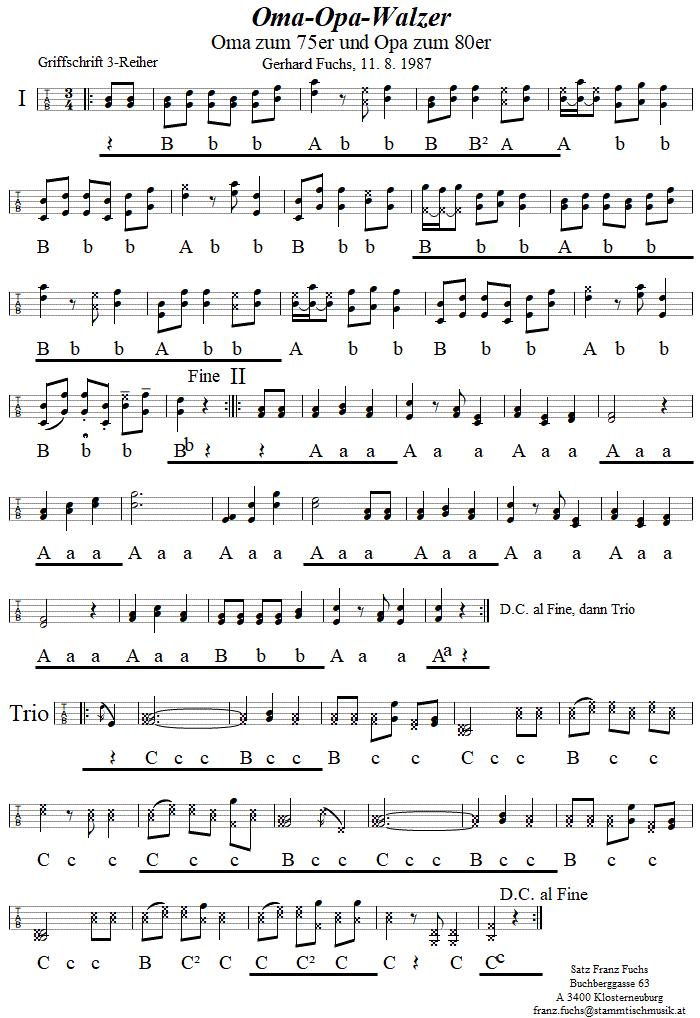 Oma-Opa-Walzer von Gerhard Fuchs  in Griffschrift fr steirische Harmonika
