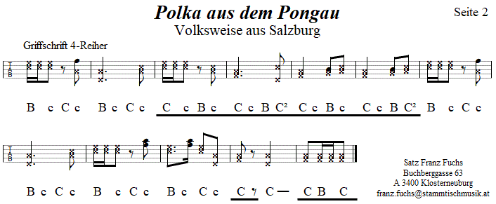 Polka aus dem Pongau, Seite 2, in Griffschrift fr Steirische Harmonika. 
Bitte klicken, um die Melodie zu hren.