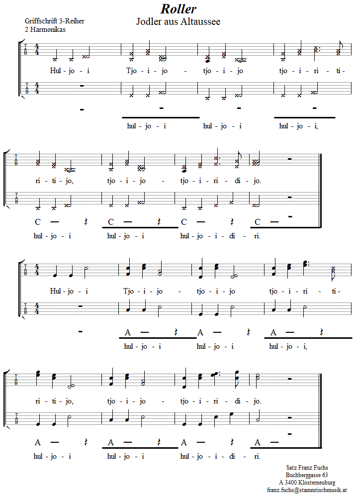 Roller Jodler - dreistimmige Noten. 
Bitte klicken, um die Melodie zu hren.