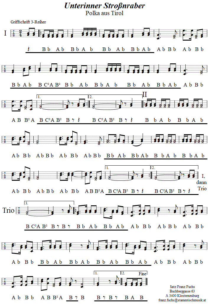 Unterinner Stronraber, in Griffschrift fr Steirische Harmonika. 
Bitte klicken, um die Melodie zu hren.