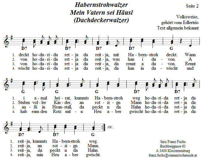 Habernstrohwalzer in zweistimmigen Noten, Seite 2. 
Bitte klicken, um die Melodie zu hren.