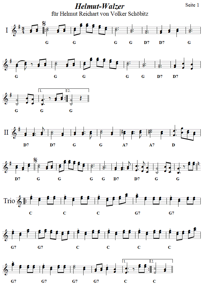 Helmut-Walzer von Volker Schbitz in zweistimmigen Noten, Seite 1. 
Bitte klicken, um die Melodie zu hren.