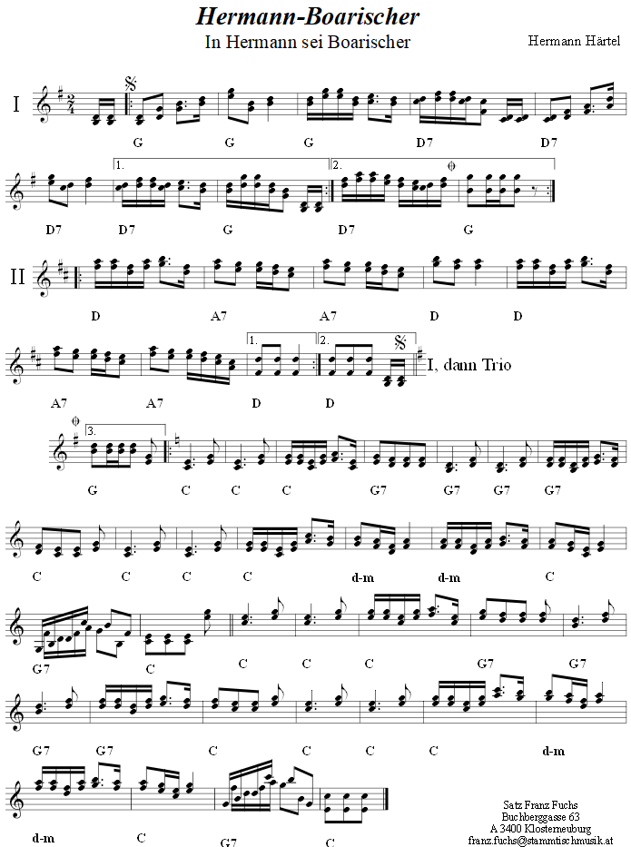 Hermannboarischer von Hermann Hrtel in zweistimmigen Noten. 
Bitte klicken, um die Melodie zu hren.